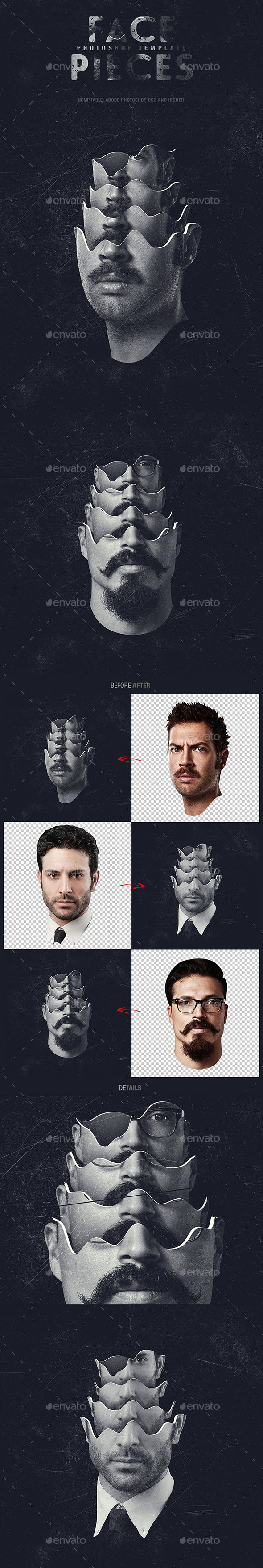 Face Pieces Photoshop Template