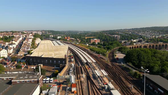 4k Aerial Drone Video Brighton Railway Train Station England Uk