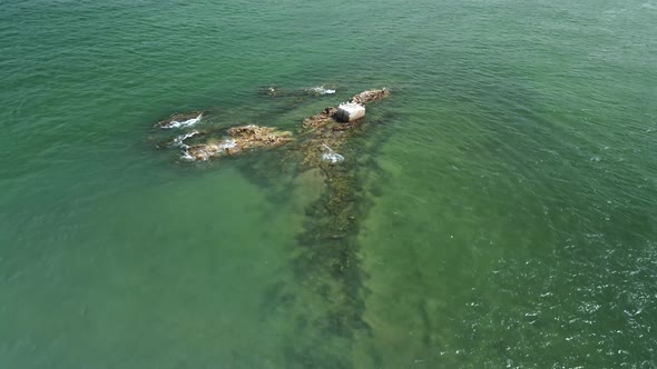 Aerial view of bird resting in the middle of sea