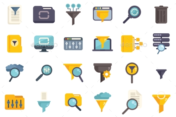 Filter Search Icons Set Flat Vector