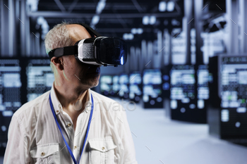 Worker using VR in data center