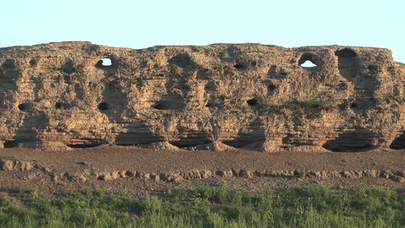 Ruins of Ancient City, Building and Wall From Ancient Times in Treeless Vast Plain of Mongolia