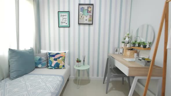 Small Bedroom Decoration With Striped Wall