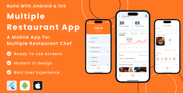Multiple Restaurant Chef App - Flutter Mobile App Template