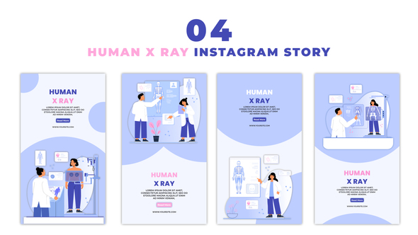 Doctor with X Ray Machine Scanning to Peoples Flat Character Instagram Story