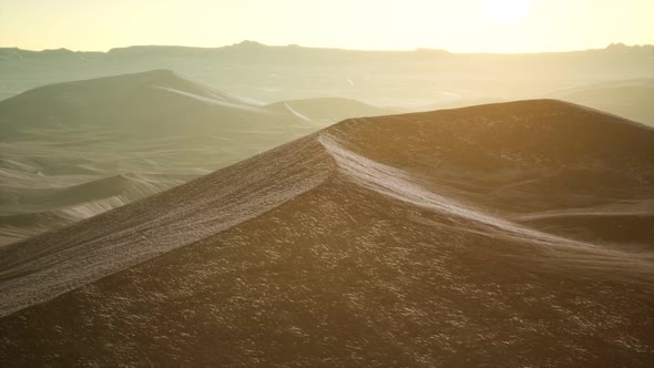 Aerial View on Big Sand Dunes in Sahara Desert at Sunrise