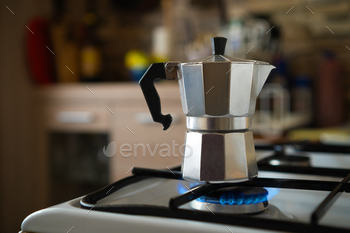 Coffee mocha pot on a gas stove