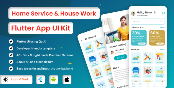 Home Service & House Work | Service Provider | Flutter iOS/Android App Template