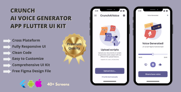 Crunch AI Voice Generator App Android + iOS Flutter UI kit