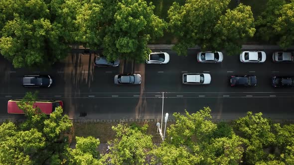 Top Down Street View of Freeway Busy City Rush Hour Heavy Traffic Jam Highway