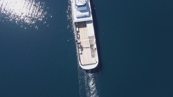 Overtaking car ferry Mf Oppedal in birdseye perspective - Ferry crossing Sognefjorden Norway between