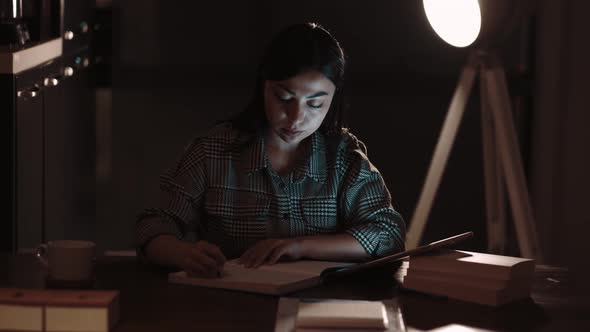 Business Woman Working In Night Office