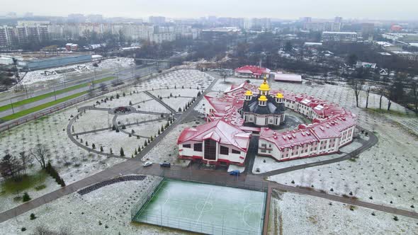 The First Snow That Fell on the Huge Territory of the Monastery Located in Western Ukraine