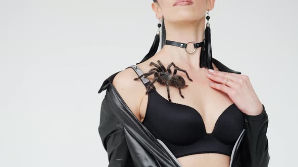 Big Black Spider on a Woman's Chest