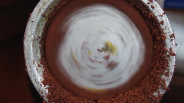 Close-up of the Grinding Process on the Kitchen Device with Rotational Movements. Aromatic and