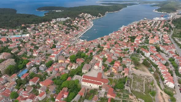 Aerial view of boats at Mali Losinj bay, Croatia.