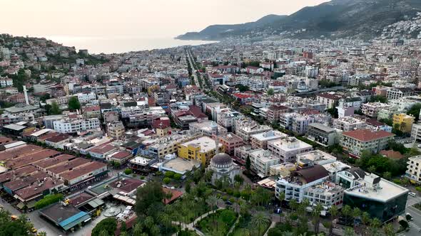 Central street in Alanya aerial view 4 K