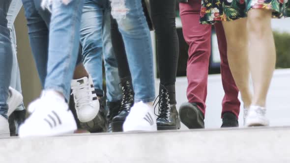 Low section of college students walking together