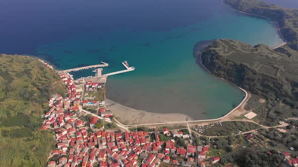 Scenic aerial view of Susak bay during sunset, Croatia.