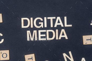 DIGITAL MEDIA word written on dark paper background. DIGITAL MEDIA text for your concepts