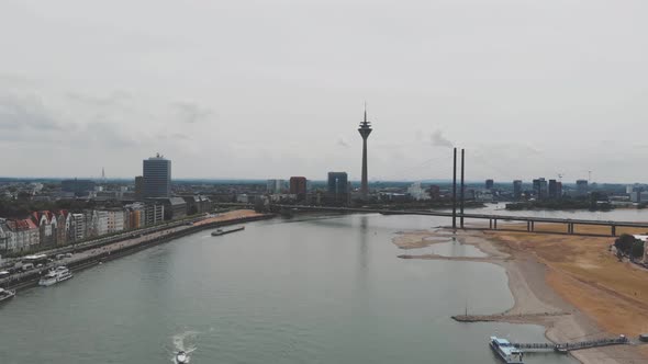Rhine river and cityscape, Dusseldorf , Germany. Aerial view 