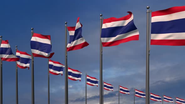 The Thailand Flags Waving In The Wind  4K