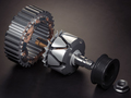 Rotor and stator of car alternator generator or electric motor on black background. - PhotoDune Item for Sale