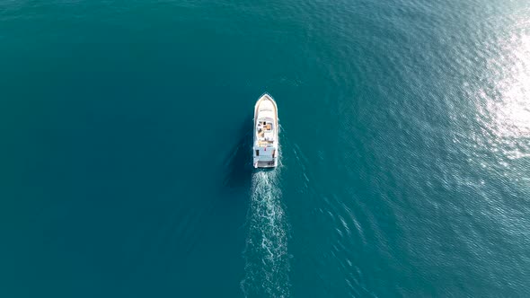 The yacht calls at the port aerial view 4 K