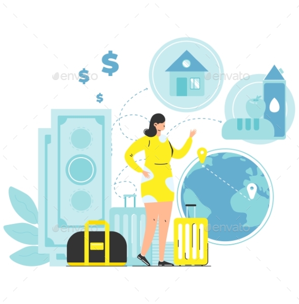 Woman Traveler Character Choosing Relocation