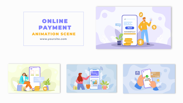 Digital Payment Methods Flat Character Animation Scene