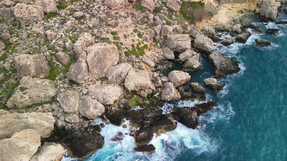 Aerial View of Anchor Bay From Drone in Mellieha Malta