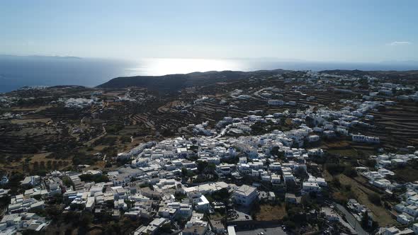 Village of Apollonia on Sifnos Island in the Cyclades in Greece from the sky