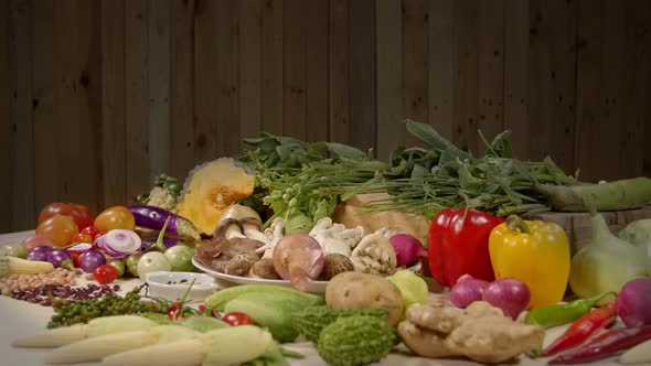 Vegetable And Spice Set On A White Table