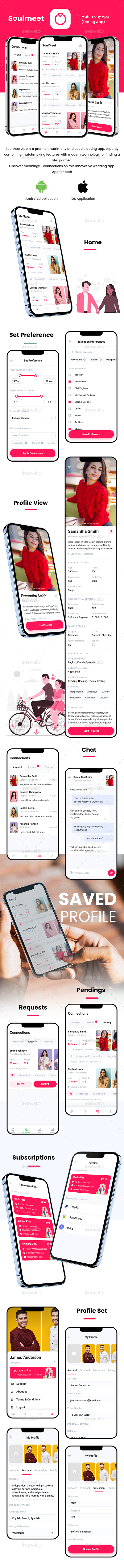 Online Dating App UI Kit | Matrimony App UI Kit | Chatting & Dating App UI | SoulMeet