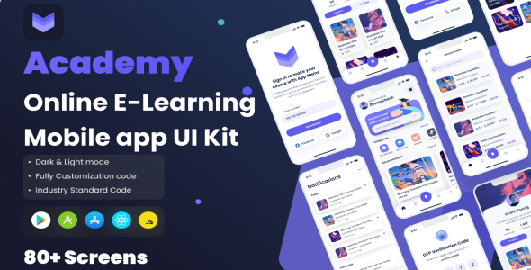 Academy - Online E-Learning App React Native CLI Ui Kit
