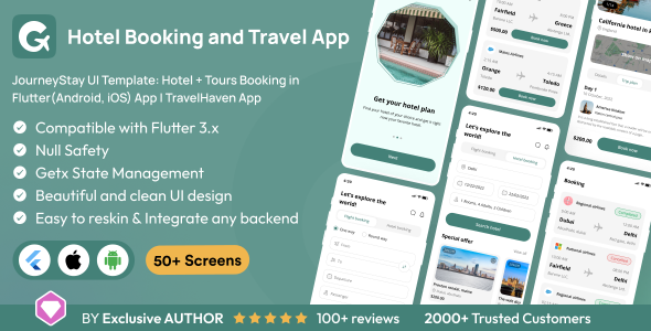 JourneyStay UI Template: Hotel + Tours Booking in Flutter(Android, iOS) App | TravelHaven App