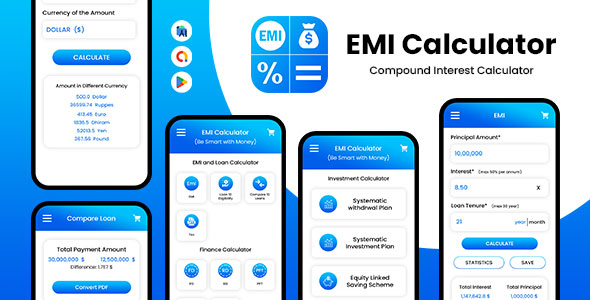 EMI Financial Calculator - Financial Calculations - EMI Calculator for Bank loan - Finance Tool App
