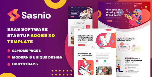 Sasnio | Saas Software Startup & Landing Page Adobe XD Template