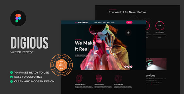 Digious – Virtual Reality Services Figma Template – 1 Sold!