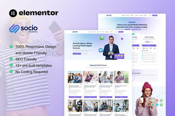 SocioAcademy - Social Media Management Course Elementor Template Kit