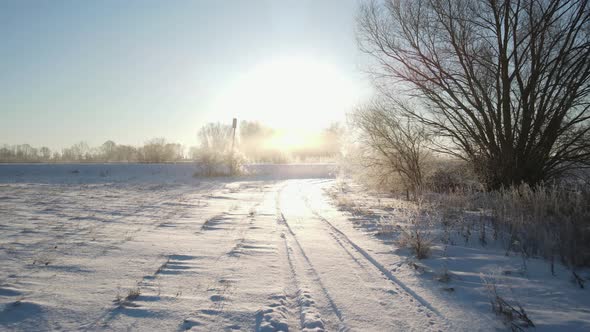 End of winter sun melting snow at Elblag Poland