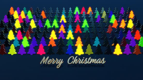 Christmas Card with Multicolor Garland Light Bulbs in Form of Christmas Tree on Plane