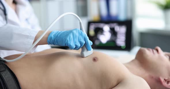 Ultrasound for Man Chest Scan and Heart Diagnosis