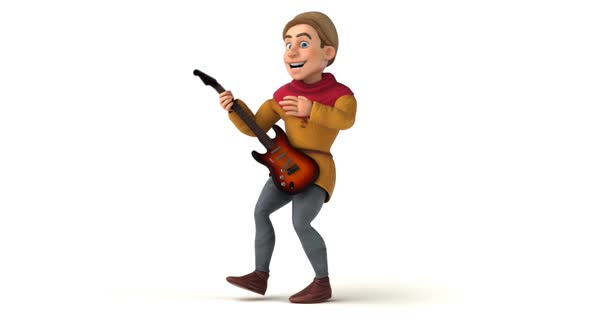 Fun 3D cartoon medieval man with a guitar