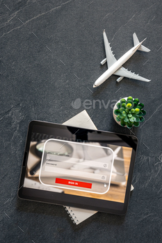  digital display, the concept of travel planning, booking and buying tickets.