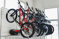 Modern red and black sports bikes in the store. - PhotoDune Item for Sale