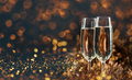 Two champagne glasses over golden bokeh background. - PhotoDune Item for Sale