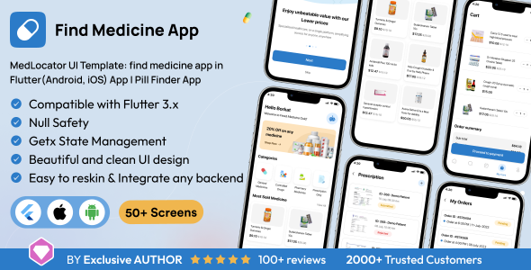 MedLocator UI Template: find medicine app in Flutter(Android, iOS) App | Pill Finder App