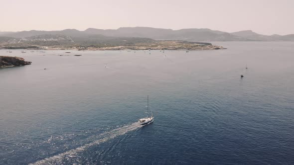 Aerial View of Two Yachts Near Ibiza Es Vedra and Vedranell Islands