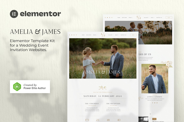 Amelia & James – Wedding Invitation Elementor Template Kit